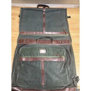 VTG Orvis Battenkill Garment Bag Travel Luggage Green Canvas Brown Leather 40"
